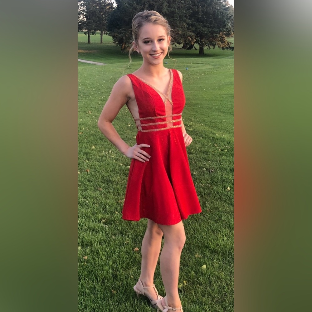 JVN by Jovani Red Dress with Gold Details